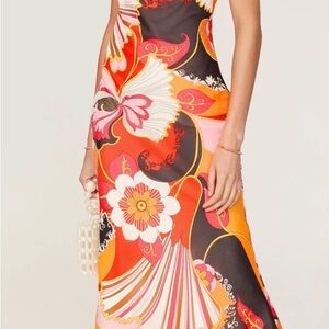 Ronny Kobo Collection Orange & Pink Floral Maxi Dress